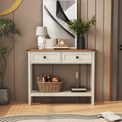 NicBex Boho Style Console Table with Storage,Farmhouse Entryway Table with 2 Drawers & Bottom Shelf,Sofa Table for Living Room,Hallway,Entryway