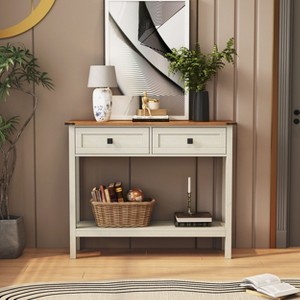 NicBex Boho Style Console Table with Storage,Farmhouse Entryway Table with 2 Drawers & Bottom Shelf,Sofa Table for Living Room,Hallway,Entryway - 1 of 4