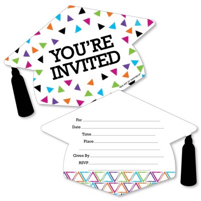 Big Dot of Happiness Hats Off Grad - Shaped Fill-in Invitations - Graduation Party Invitation Cards with Envelopes - Set of 12