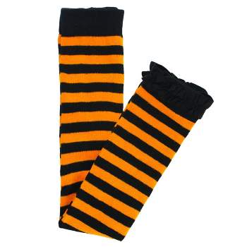  Toddler Striped Tights Semi-Opaque Footed Girls Tights Pack  Of 2 Age 6-8 Black Orange