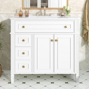 GDFStudio Joyce 36" Solid Wood Bathroom Vanity with Sink and Storage Drawers - 1 of 4