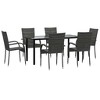 vidaXL Modern 7 Piece Outdoor Dining Set - Gray Poly Rattan Patio Set with Powder-Coated Steel Frame and Tempered Glass Tabletop - 3 of 4