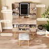 AENKYO 4-Drawer Vanity Desk with 3 Color LED Mirror, Fluted Makeup Table with Metal Legs & Jewelry Storage, Includes PU Stool for Bedroom - 3 of 4
