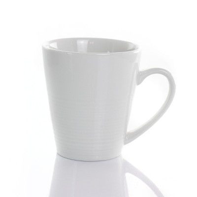 White Geometric Ceramic 12 oz Beverage Mug Set, 8 Pieces