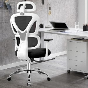 KERDOM Ergonomic Desk Chair with Lumbar Support, Comfortable Reclining Chair High Back Mesh Executive Swivel Chair with Adjustable Armrests, White - 1 of 1