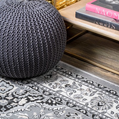 Modern Persian-Style Medallion 2'x10' Area Rug in Gray and Cream