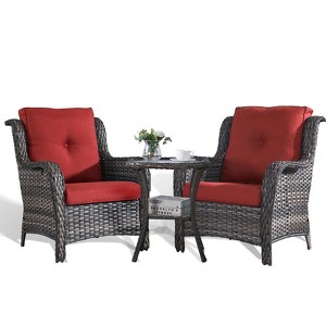 POCASSY 3 Piece Patio Furniture Set, All Weather Wicker Accent Lounge Club Patio Chairs with Side Table for Porch Balcony - 1 of 4
