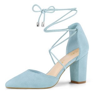 Allegra K Women's Pointed Toe Chunky Heels Lace Up Sandals Pumps - 1 of 4