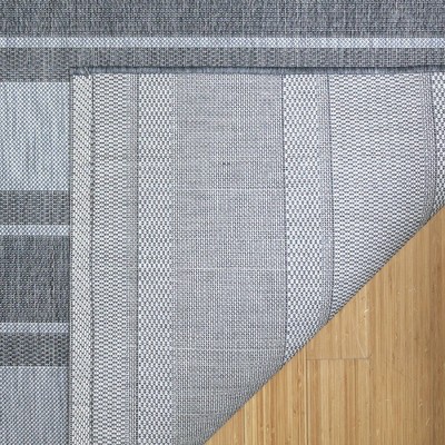 Gray and White Striped Synthetic Indoor/Outdoor Rug 5' x 7'