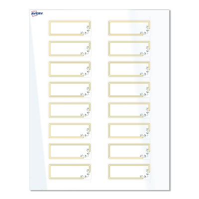 Avery Labels, 1" x 2-5/8", Glossy White, Double Gold Border w/ Florals, 160ct