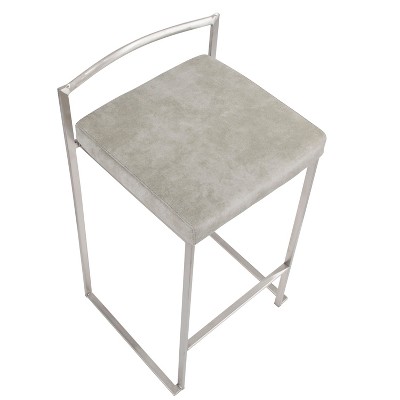Set of 2 Light Gray Metal Counter Stools with Cushions
