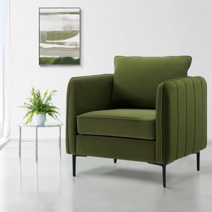 Accent Chair for Living Room, Velvet Comfy Single Sofa Chair Mid-Century Modern Armchair with 1 Pillow and Metal Legs for Bedroom Office Reading - 1 of 4