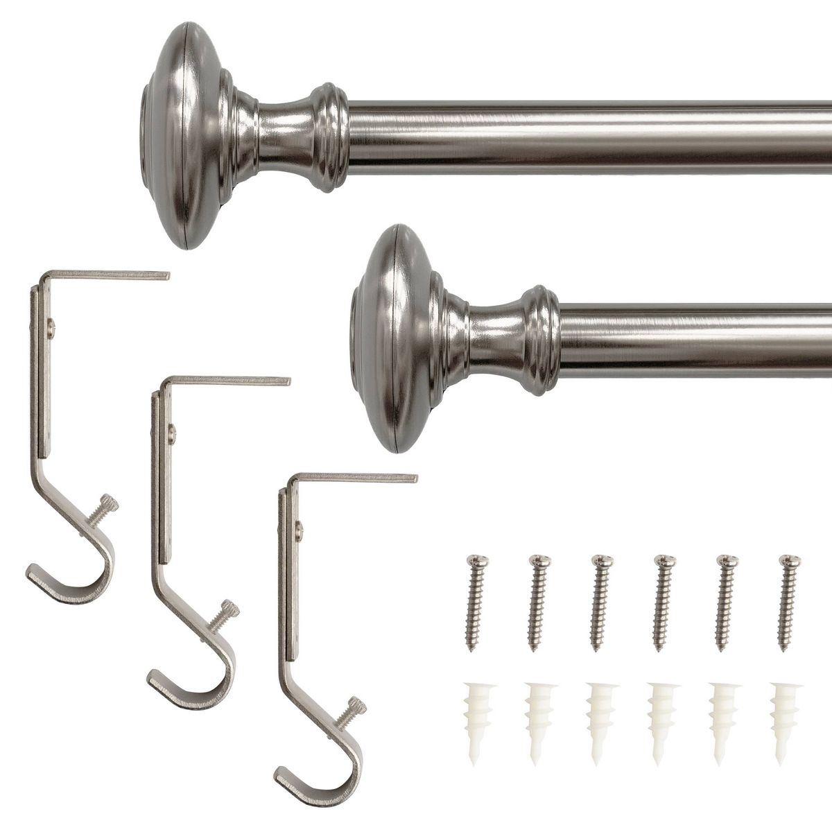 Drapery Single Rod Set Finials Traditional Brushed Nickel - Lumi Home Furnishings - thumbnail 4