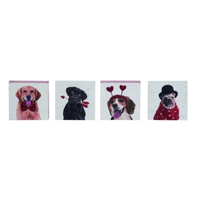 Transpac MDF Puppy Love Block Decor Set of 4 Valentines Home Decorations