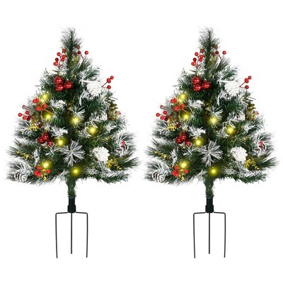TopComfy Christmas Tree Stand 2.5FT Outdoor Entryway Tree Set with Red Berries and Pine Cones for Holiday Decor, Green, 15.8"*15.8"*29.5"