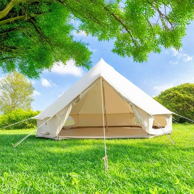 FURNIinspire Camping Tents Canvas Tent Bell Tent, Versatile Yurt Tent For Family Camping, Outdoor Hunting, Party, White, 132.68"*204.72"*107.09"