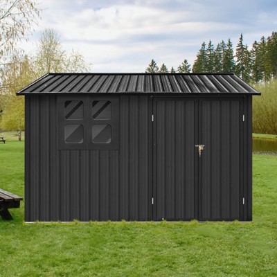 NicBex 6ftx8ft Outdoor Storage Sheds Metal Garden Sheds with Lockable Door and Window for Lawn, Garden, Patio, Black