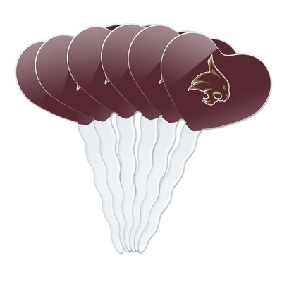 Texas State University Logo Heart Love Cupcake Picks Toppers Decoration Set of 6