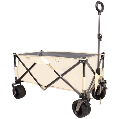 Collapsible Folding Wagon, Heavy Duty Utility Garden Cart With Adjustable Handle, All-Terrain Beach Wheels, 2 Water Bottle Bags Beach Wagon