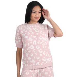 Memoi Women's Leopard Print Cozy Knit Short Sleeve Top - 1 of 4