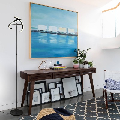 Halo Split Black Adjustable LED Torchiere Floor Lamp