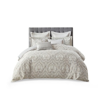 LIVN CO. 9-Piece Grey Damask Jacquard King Comforter Set