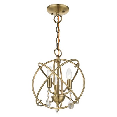 Antique Brass Mini 3-Light Chandelier with Crystal Accents