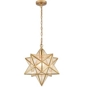 Claxy Brass Moravian Star Pendant Light 14-inch Seeded Glass Shade - 1 of 4