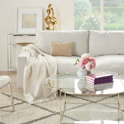 Ivory and Gold Beaded Lumbar Throw Pillow 10" x 14"