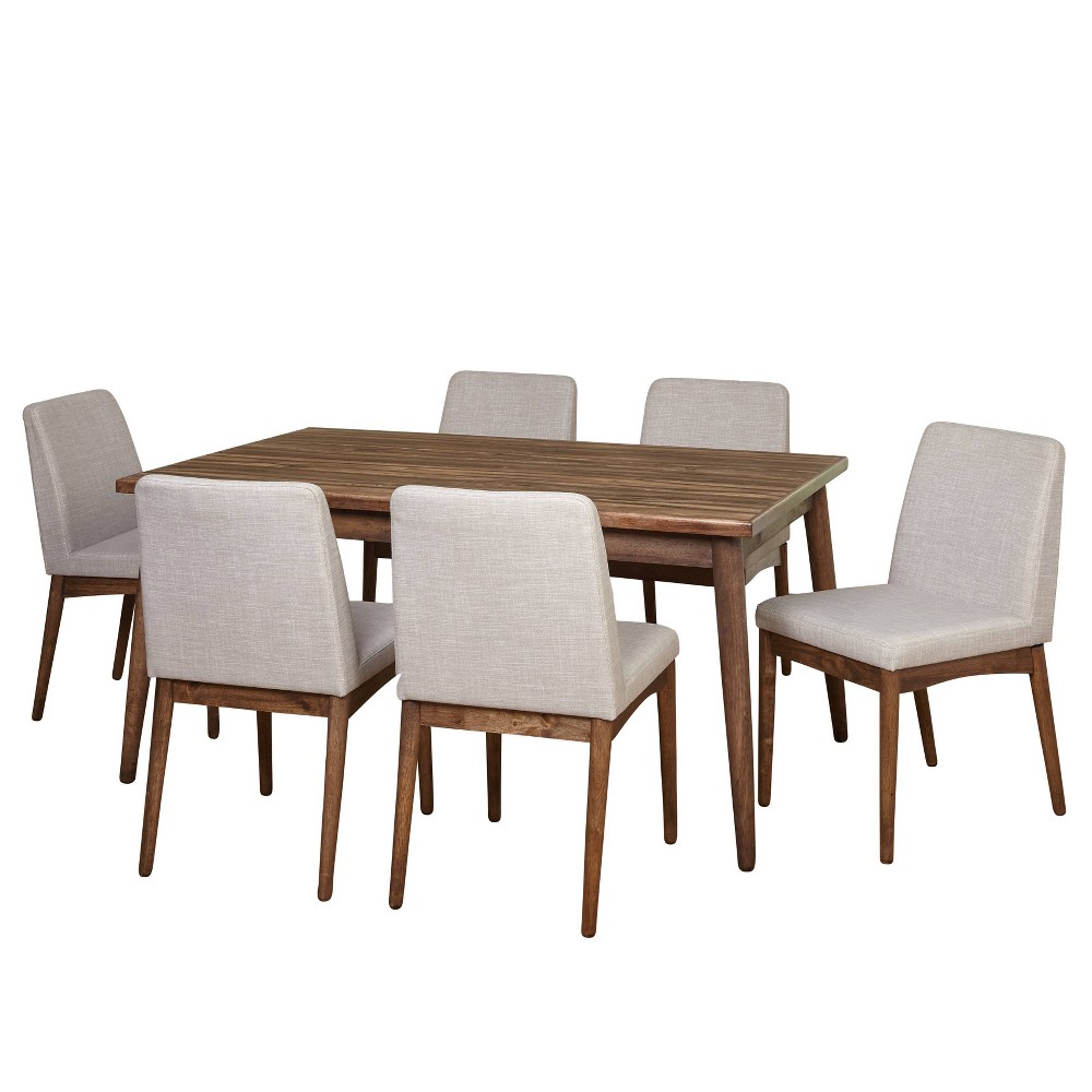 Photos - Dining Table Buylateral 7pc Element Mid-Century Modern Dining Set Walnut: Rubberwood, Polyester Upholstery, Seats 6