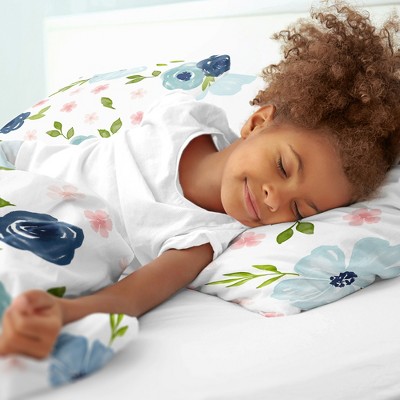 Twin Blue and Pink Microfiber Floral Comforter Set