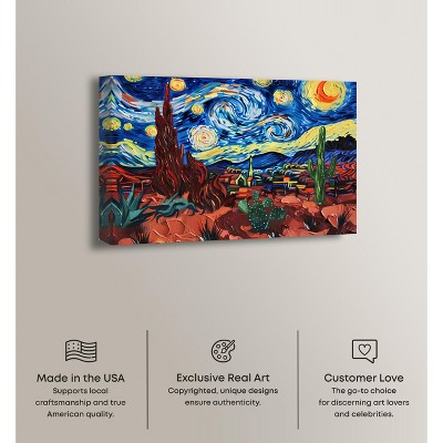 Desert Night Stars Blue and Red Canvas Wall Art, 45" x 30"