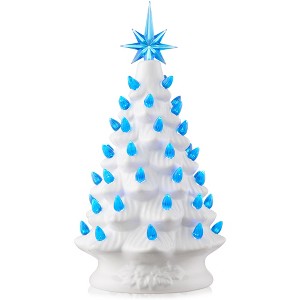 Casafield Hand Painted Ceramic Christmas Tree, 12-Inch Pre-Lit Tree with 100 Multi Color Lights and 2 Star Toppers - 1 of 4