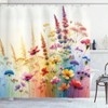 Floral Shower Curtain, Delicate Meadow Branches and Flowers on Soft Colors, 69 Wx 70 L, Mustard Blue and Purple - 3 of 4