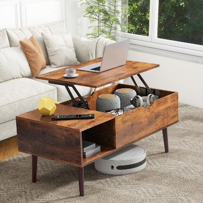 IULULU Lift Top Coffee Table - Wooden Table with Shelf & Compartment for Living Room