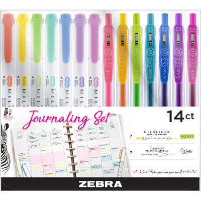 Mildliner Zebra Journaling Pen Set 14 pc Sarasa Clip