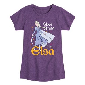 Girls' - Frozen 2 - She's Anna, I'm Elsa Fitted Short Sleeve Graphic T-Shirt - 1 of 4