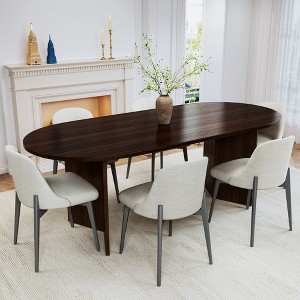 79 inch V-shaped Base Oval Walnut Colored Dining Table with 8 Dining chairs Suitable for Dining Room and Living Room - 1 of 4