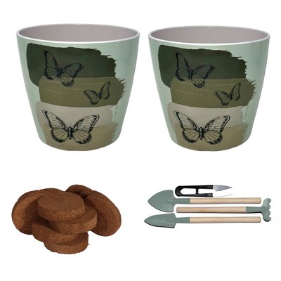 Butterfly Bamboo Self-Watering Planter & Garden Tool Kit – 4pc Set