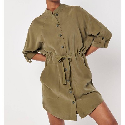 Women's Drawstring Shirt Batwing Dress - APRICOT