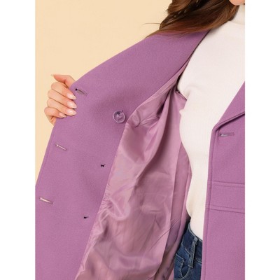 Allegra K Women's Notched Lapel Double Breasted Long Trench Coat Purple Large — фото 4
