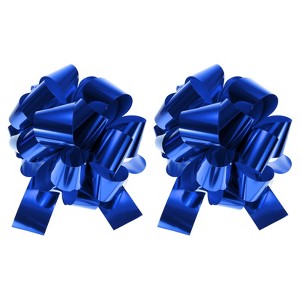 Unique Bargains Bright Durable Metallic Gift Wrapping Large Pull Bow for Wedding 2 Pcs Blue 16 inch - 1 of 4