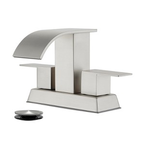 Cobbe Centerset Bathroom Sink Faucet 4-Inch Two-Handle with Pop-Up Drain and Supply Hoses Brushed Nickel - 1 of 4