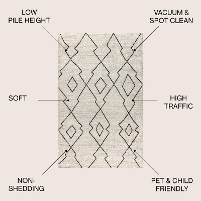 Cream and Black Geometric Synthetic 3' x 5' Area Rug