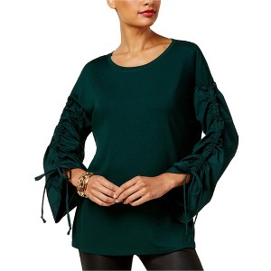 I.N.C International Concepts Womens Runched Sleeve Knit Blouse, Green, X-Small - 1 of 1
