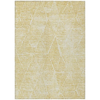 Wheat Gold And Ivory Geometric Washable Indoor Outdoor Area Rug