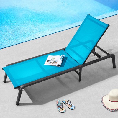 Blue Adjustable Aluminum Outdoor Chaise Lounge Chair