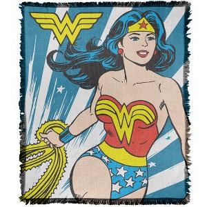 Wonder Woman WW Burst Pose Blanket 50"x60" Woven Tapestry - 1 of 4