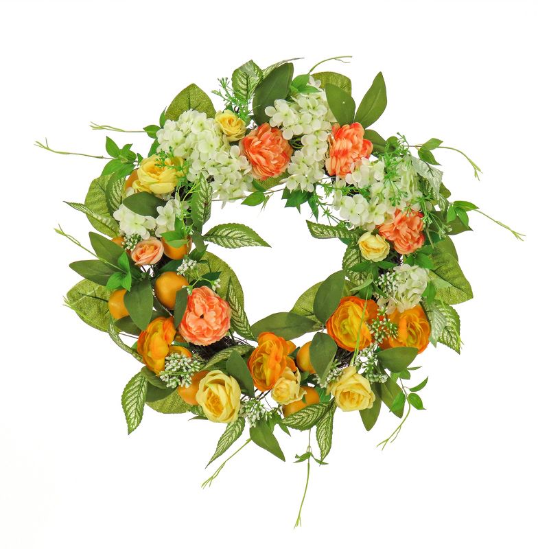 24" Artificial Lemons, Hydrangeas and Buttercups Wreath - National Tree Company, 1 of 4