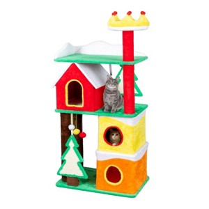 SEVOBAL Pet Tower 56in Christmas Themed Plush Cat Tree Multi-level Cat Tower with Cat Condos, Large Cat Pet Activity Center, Green, 15.8"*11.8"*23.6" - 1 of 4